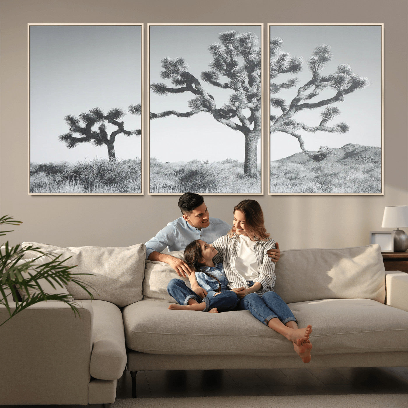 29996209-MGV-CV-36X24-Joshua Tree Art Wall Art Canvas Print, Framed Black White Landscape Art Picture Print, Desert Tree Decor Perfect Southwestern Boho