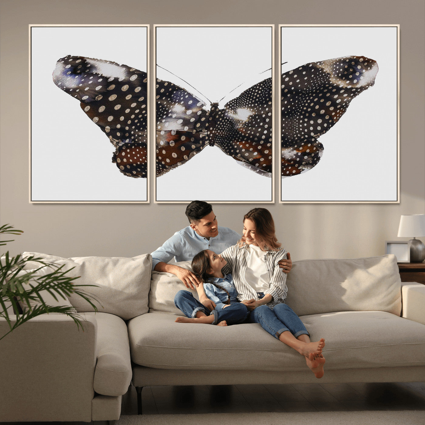 99831147-MGV-CV-36X24-Spotted Butterfly Wall Art Canvas Print, Framed Neutral Insect Theme Art Picture Print, Earthy Wing Pattern Perfect Modern Rustic