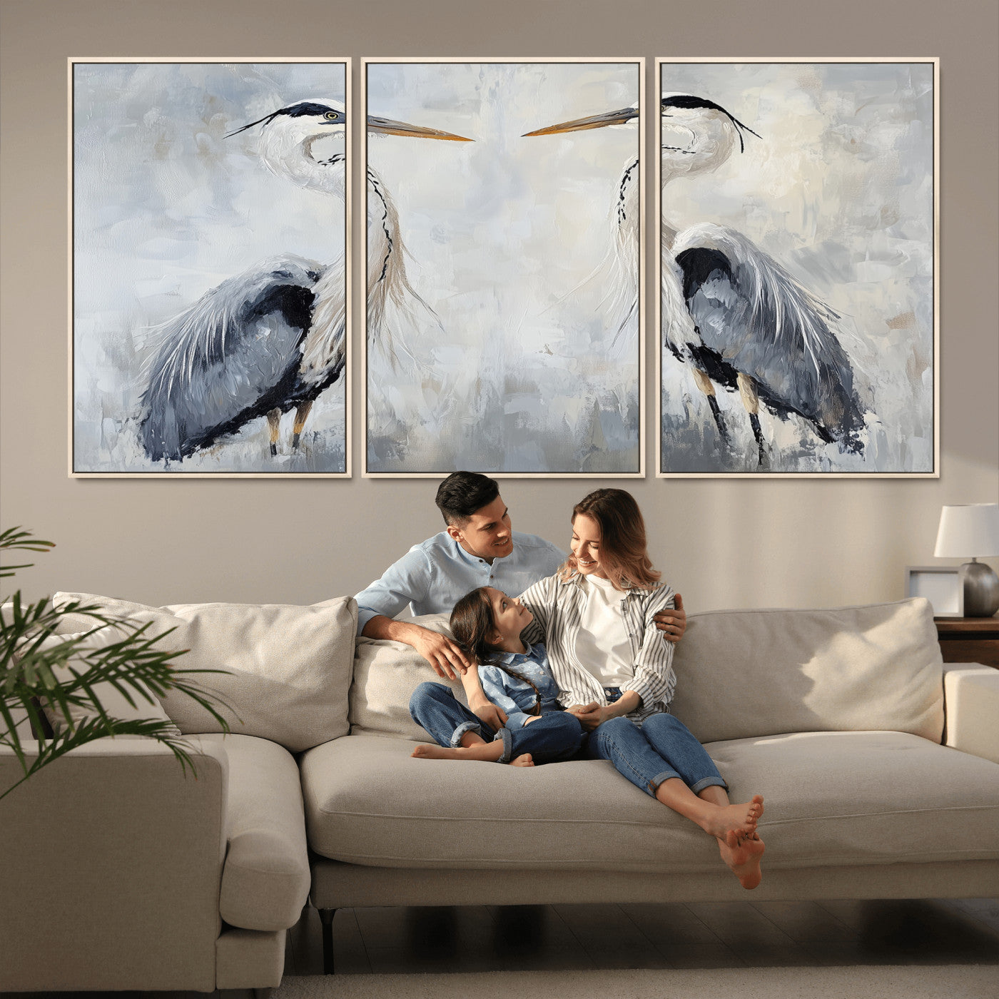 90806932-MGV-CV-36X24-Heron Wall Art Wall Art Canvas Print, Framed Bird Canvas Decor Art Picture Print, Nature Inspired Perfect Coastal Minimalist Decor