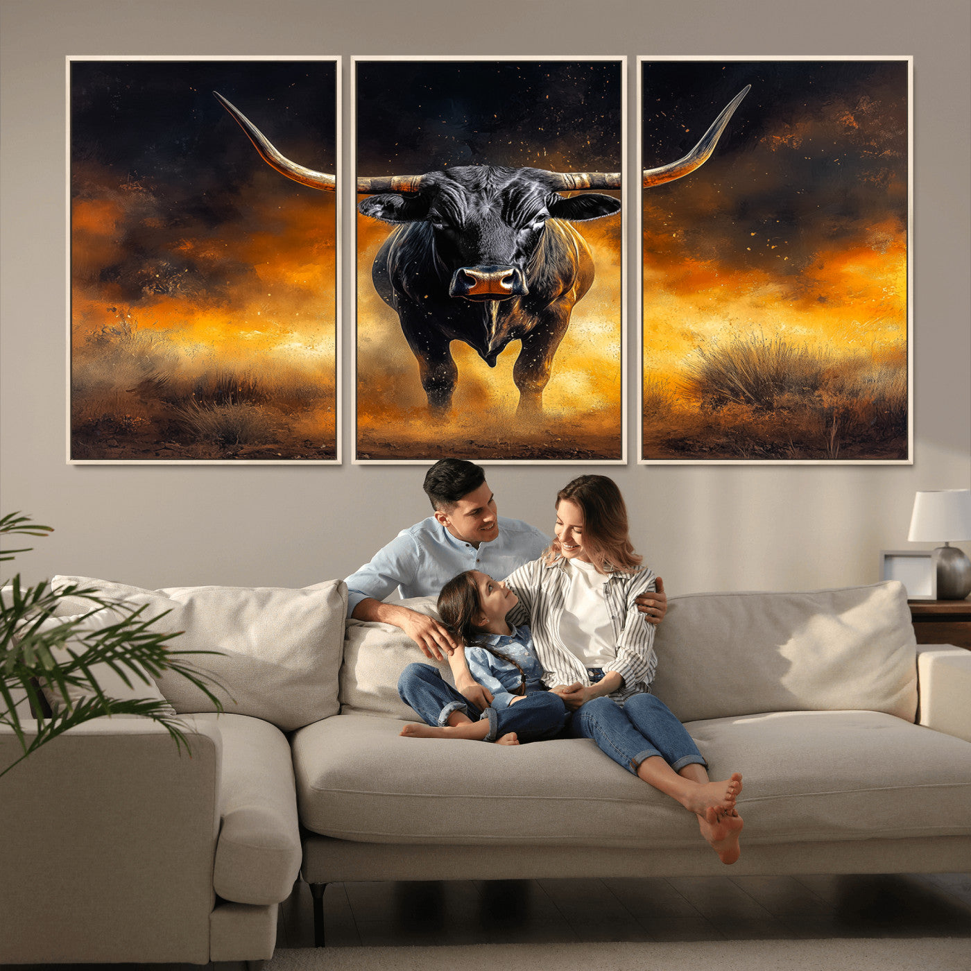 58293979-MGV-CV-36X24-Longhorn Canvas Wall Art Canvas Print, Framed Bold Bull Wall Art Art Picture Print, Western Animal Decor Perfect Western Dramatic