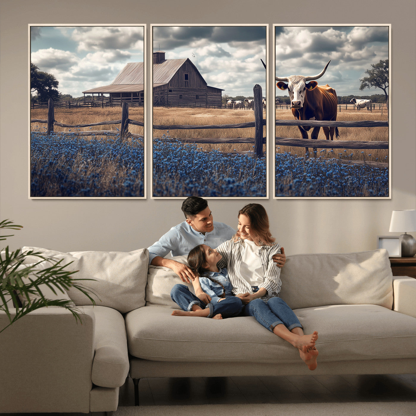 51092814-MGV-CV-36X24-Texas Longhorn Wall Art Wall Art Canvas Print, Framed Rustic Barn Canvas Art Picture Print, Farmhouse Cow Decor Perfect Rustic