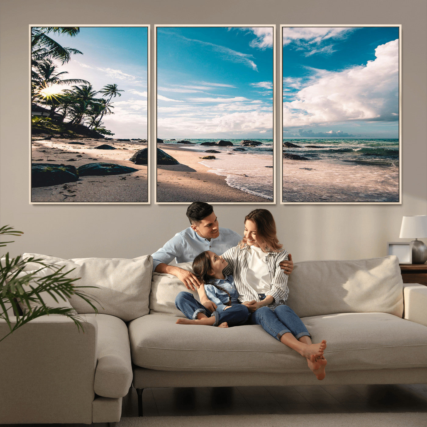 95301406-MGV-CV-36X24-Tropical Beach Wall Art Canvas Print, Framed Ocean Waves Art Picture Print, Relazxing Seascape Perfect Tropical Coastal Decor