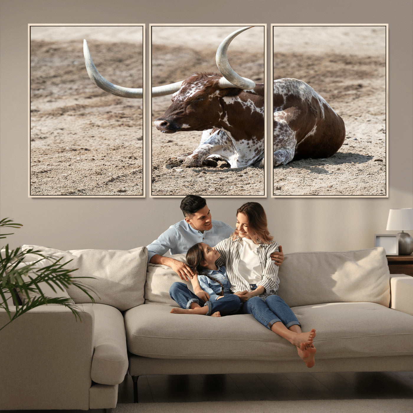 76549210-MGV-CV-36X24-Texas Longhorn Wall Art Canvas Print, Framed Country Living Art Picture Print, Farmhouse Aesthetic Perfect Western Rustic Decor