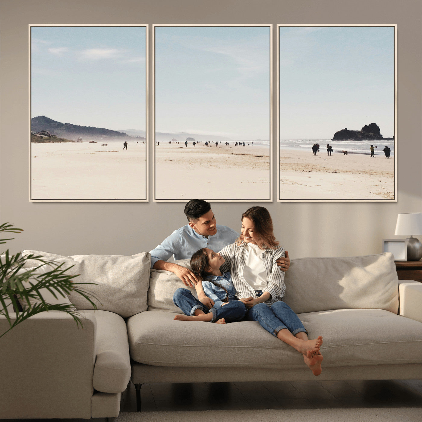 28307820-MGV-FC-60X30-3P_Natural-Minimalist Beach Wall Art Canvas Print, Framed Coastal Serenity Art Picture Print, Soft Sand Perfect Modern Coastal Decor Artwork