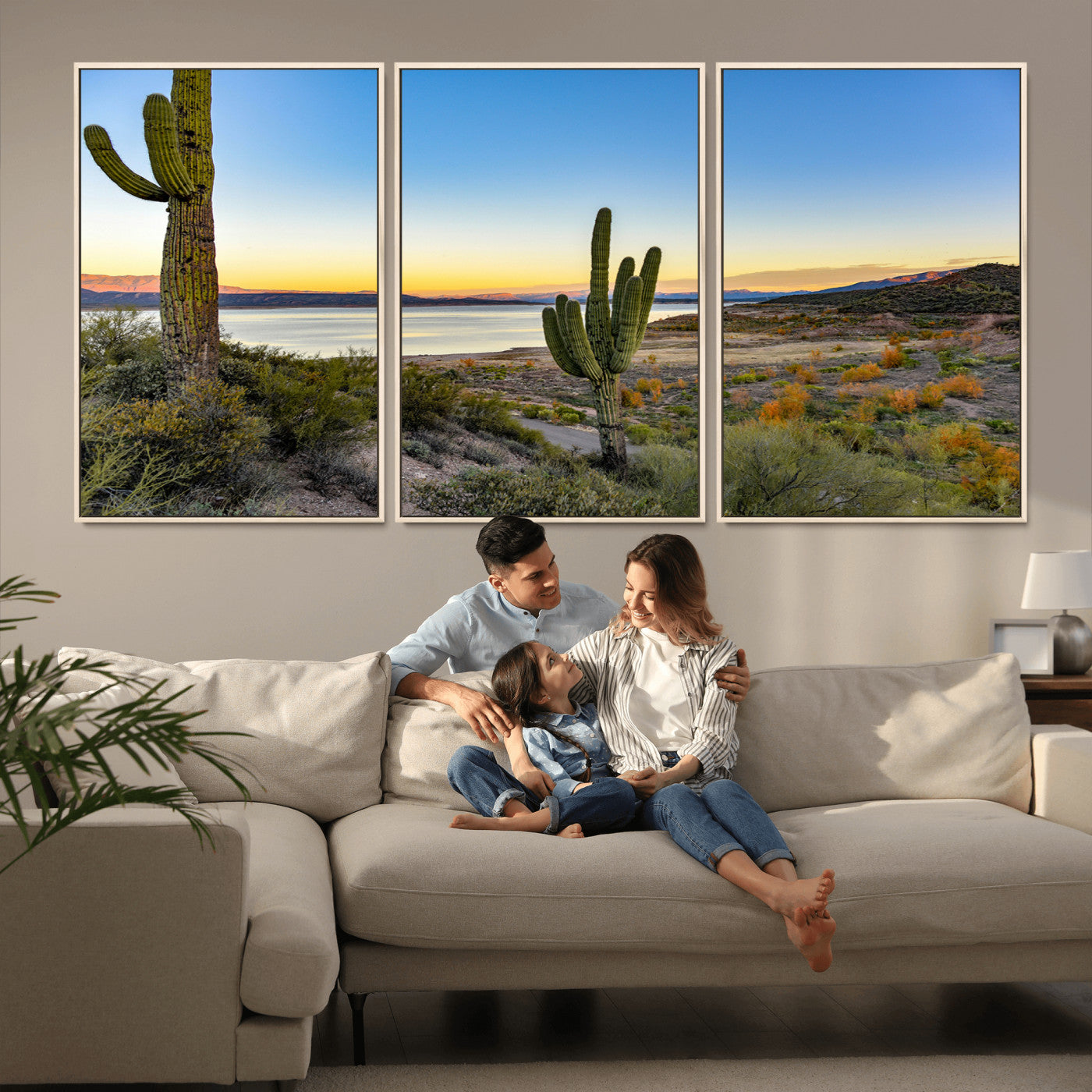 52844711-MGV-CV-36X24-Saguaro Cactus Wall Art Canvas Print, Framed Desert Sunset Art Picture Print, Southwestern Scene Perfect Southwestern Rustic Decor