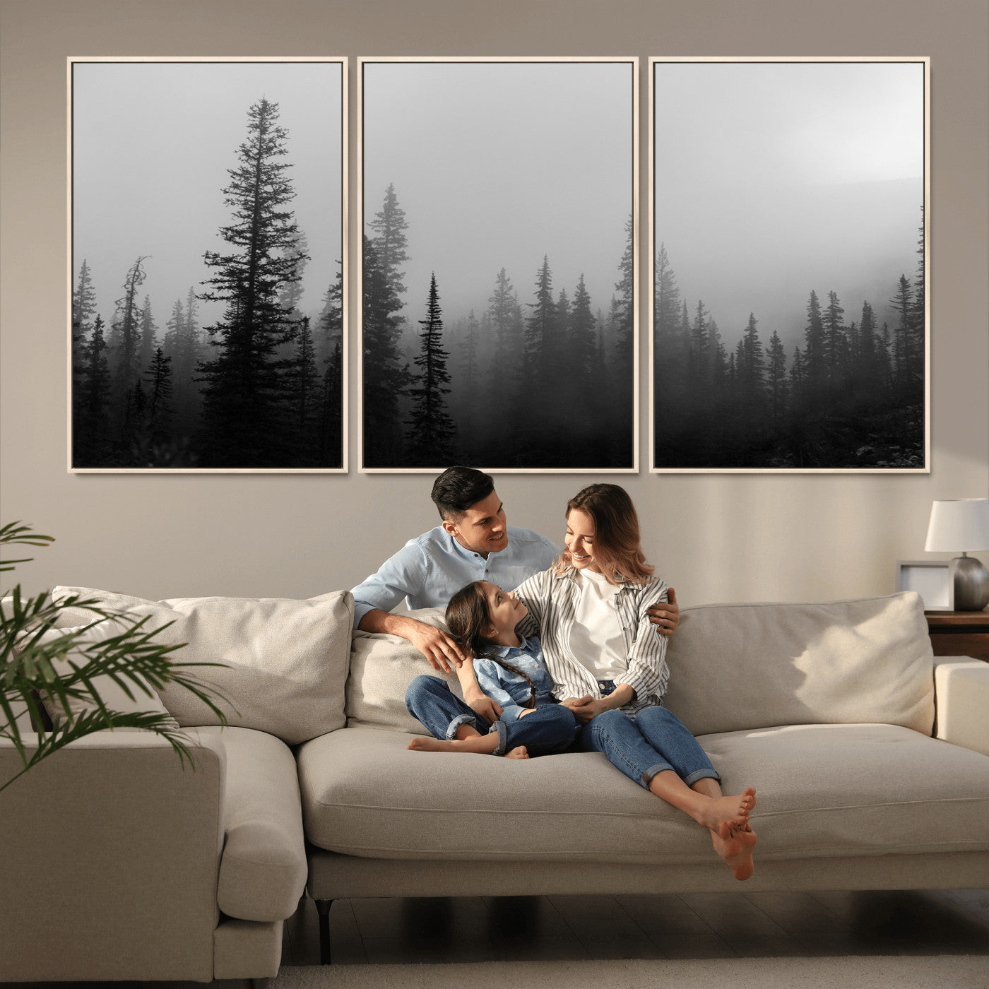 73138900-MGV-CV-36X24-Misty Pines Wall Art Canvas Print, Framed Woodland Photography Art Picture Print, Minimalist Decor Perfect Modern Rustic Decor