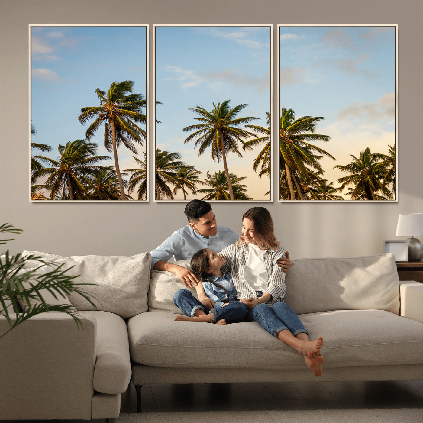 99033771-MGV-CV-36X24-Palm Trees Wall Art Canvas Print, Framed Tropical Vibes Art Picture Print, Coastal Sunset Perfect Coastal Boho Decor Artwork