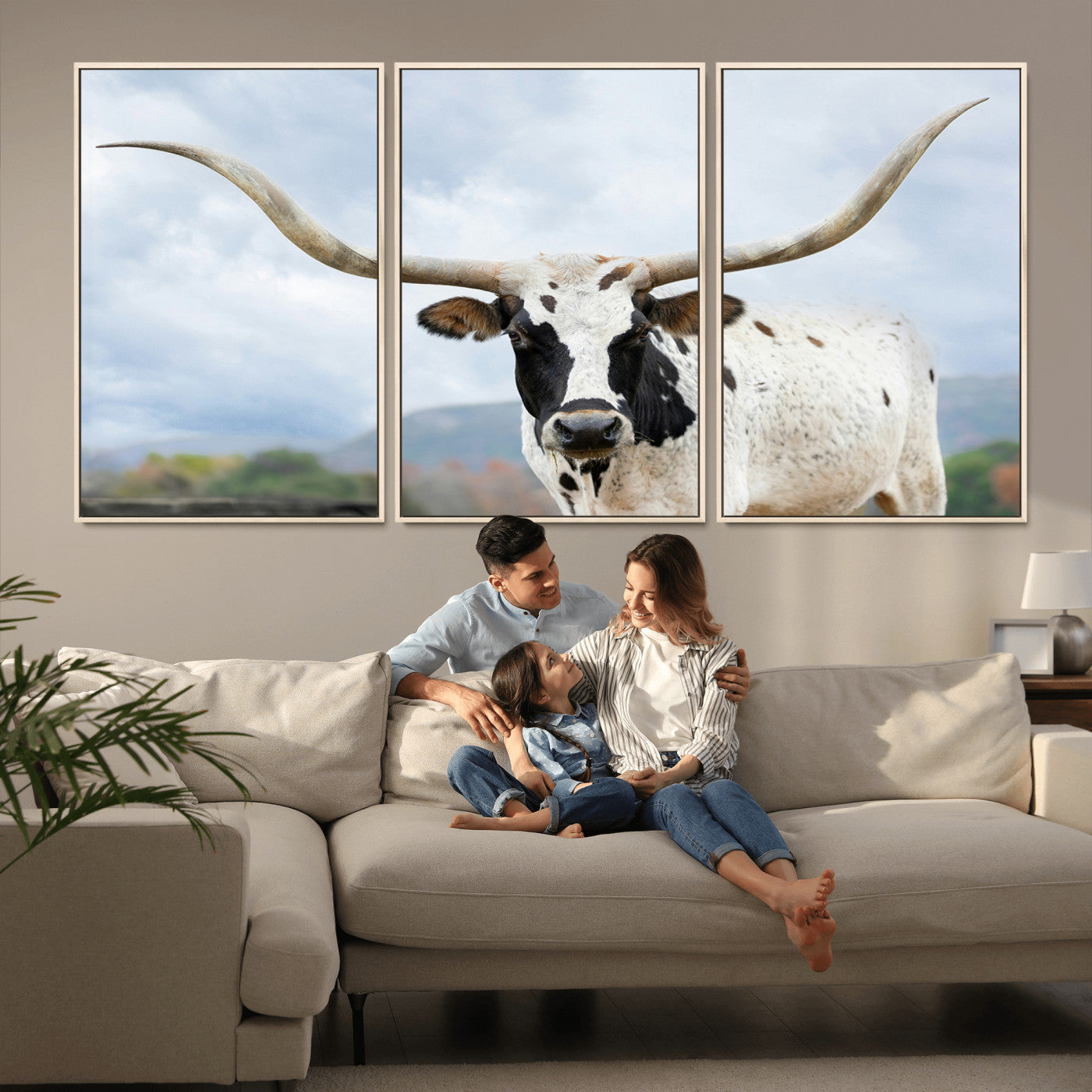 63592811-MGV-CV-36X24-Texas Longhorn Wall Art Canvas Print, Framed Western Rustic Art Picture Print, Farmhouse Decor Perfect Rustic Farmhouse Decor