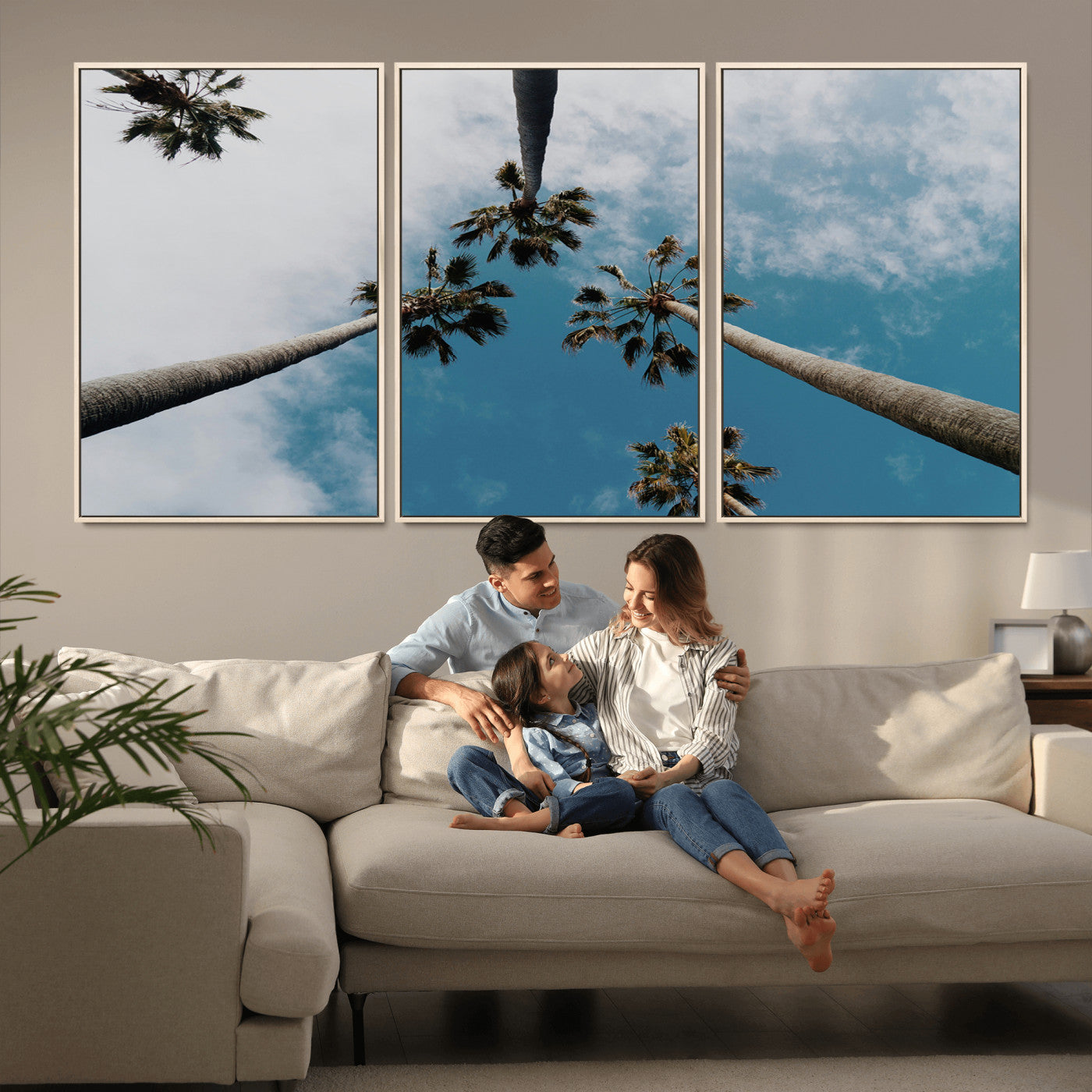 45236398-MGV-CV-36X24-Tropical Palm Trees Wall Art Canvas Print, Framed California Sky Art Picture Print, Minimalist Nature Perfect Coastal Minimalist