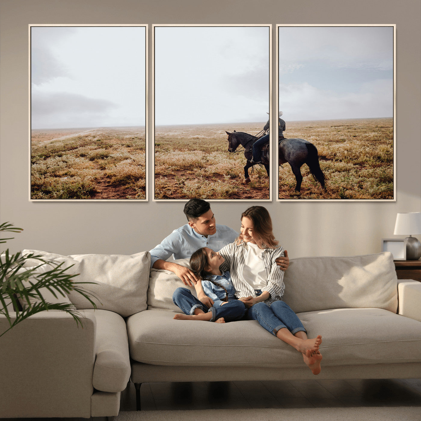 57597730-MGV-CV-36X24-Cowboy Wall Art Wall Art Canvas Print, Framed Western Canvas Art Picture Print, Rustic Ranch Scene Perfect Rustic Western Decor