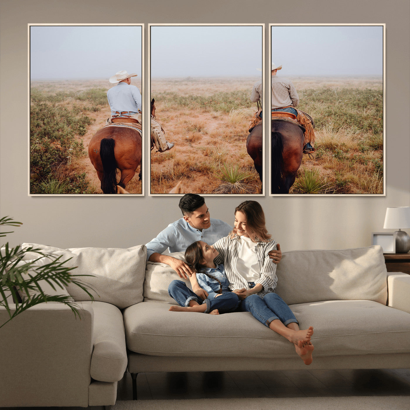 54943176-MGV-CV-36X24-Cowboy Wall Art Wall Art Canvas Print, Framed Western Canvas Art Picture Print, Rustic Ranch Scene Perfect Rustic Western Decor