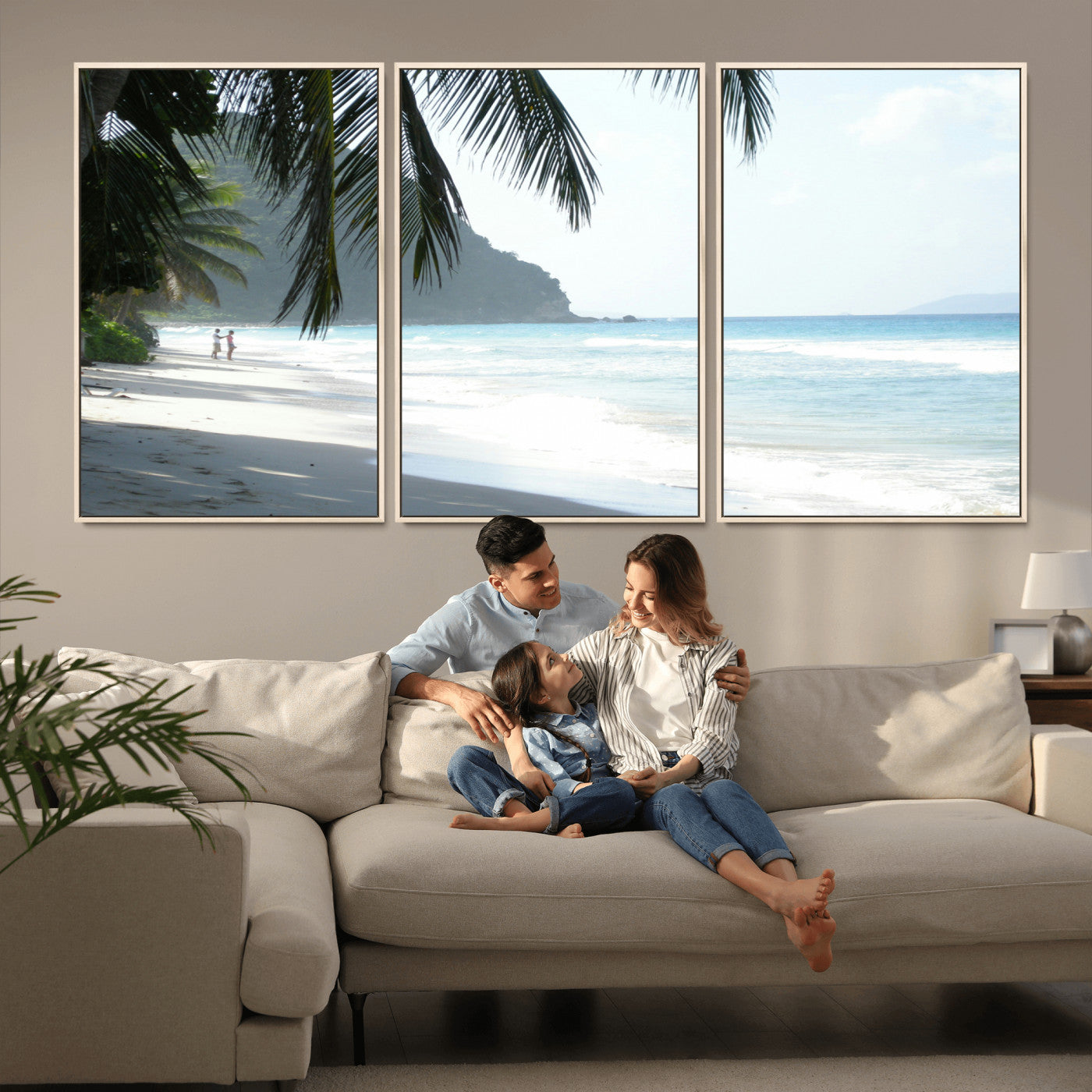 18311030-MGV-CV-36X24-Tropical Beach Wall Art Canvas Print, Framed Serene Ocean Art Picture Print, Palm Tree Shadows Perfect Tropical Coastal Decor