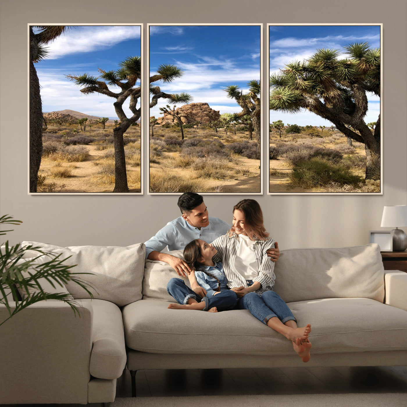 25722592-MGV-CV-36X24-Joshua Tree Desert Wall Art Canvas Print, Framed Southwestern Nature Art Picture Print, Rustic Earth Tones Perfect Southwestern