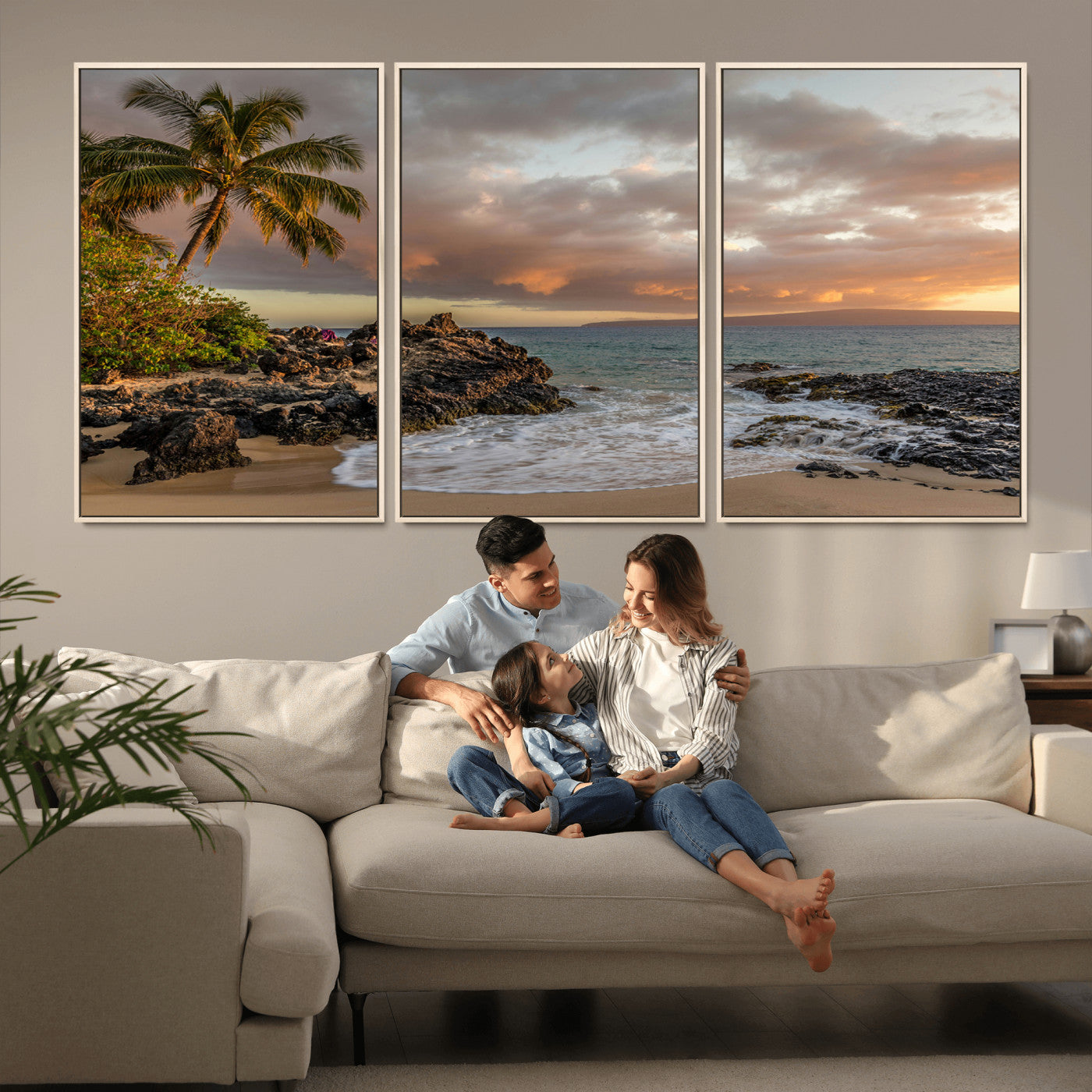 55108220-MGV-CV-36X24-Tropical Beach Wall Art Canvas Print, Framed Hawaiian Sunset Art Picture Print, Ocean Waves Perfect Coastal Tropical Decor Artwork
