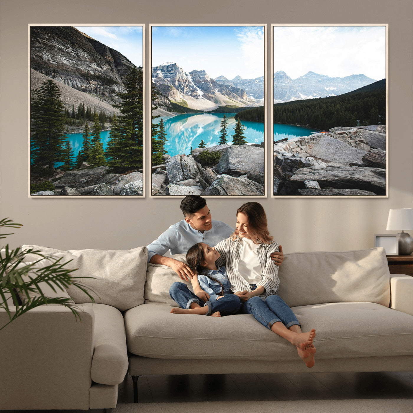 98014896-MGV-CV-36X24-Canadian Rockies Wall Art Canvas Print, Framed Mountain Landscape Art Picture Print, Turquoise Water Perfect Scandinavian