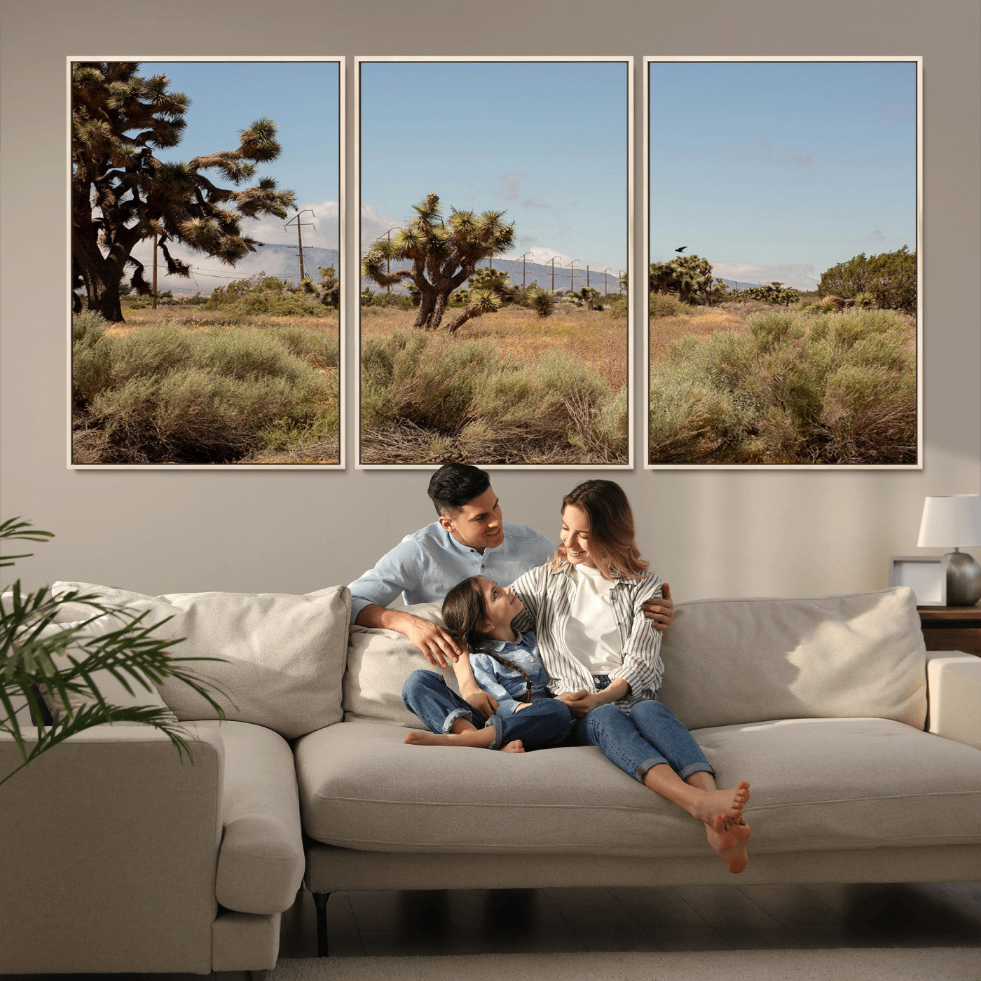 16114018-MGV-CV-36X24-Joshua Tree Wall Art Canvas Print, Framed Desert Landscape Art Picture Print, Mountain Horizon Perfect Southwestern Boho Decor