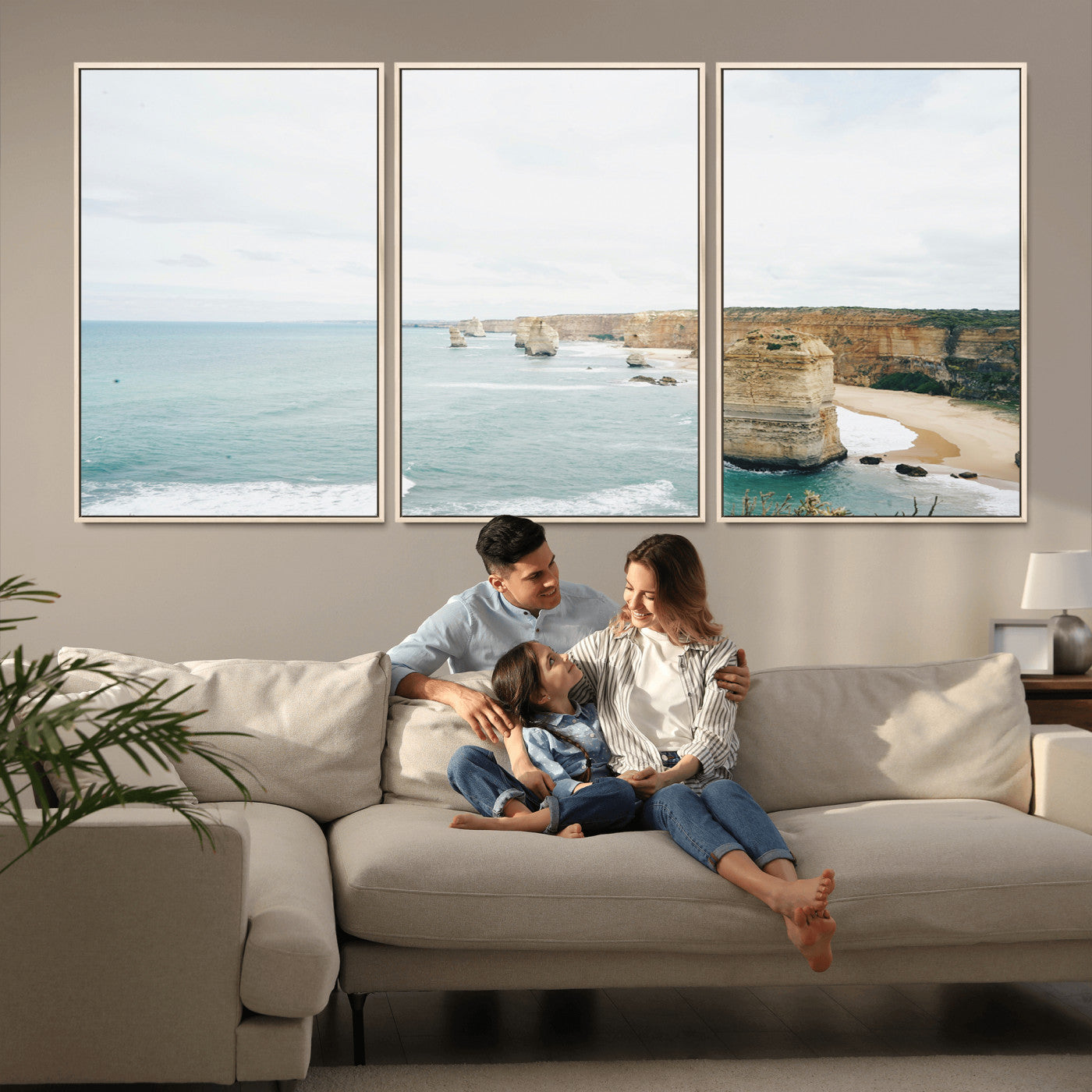 70095633-MGV-CV-36X24-Twelve Apostles Wall Art Canvas Print, Framed Coastal Cliffs Art Picture Print, Rugged Rock Formations Perfect Minimalist Coastal