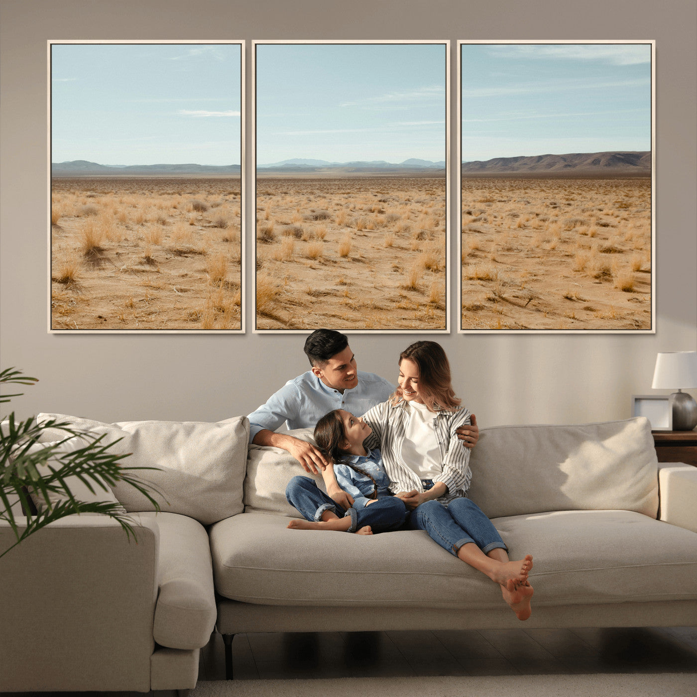 55918919-MGV-CV-36X24-Desert Landscape Wall Art – Golden Grass Plains and Mountain Horizon Canvas Print, Southwest Nature Photography Decor for Living