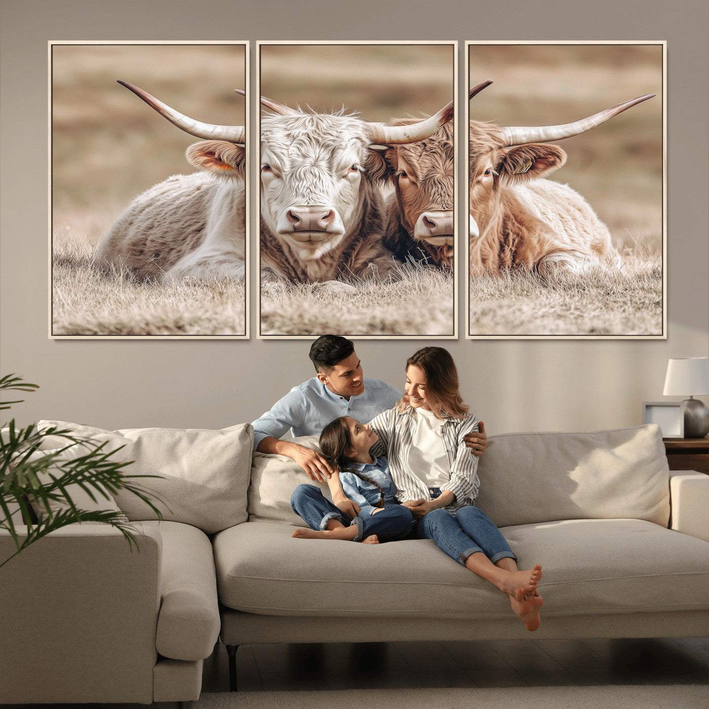 38651722-MGV-CV-36X24-Cow Wall Art – Rustic Longhorn Pair Canvas Print, Western Farmhouse Animal Painting, Country Ranch Decor for Living Room, Bedroom,
