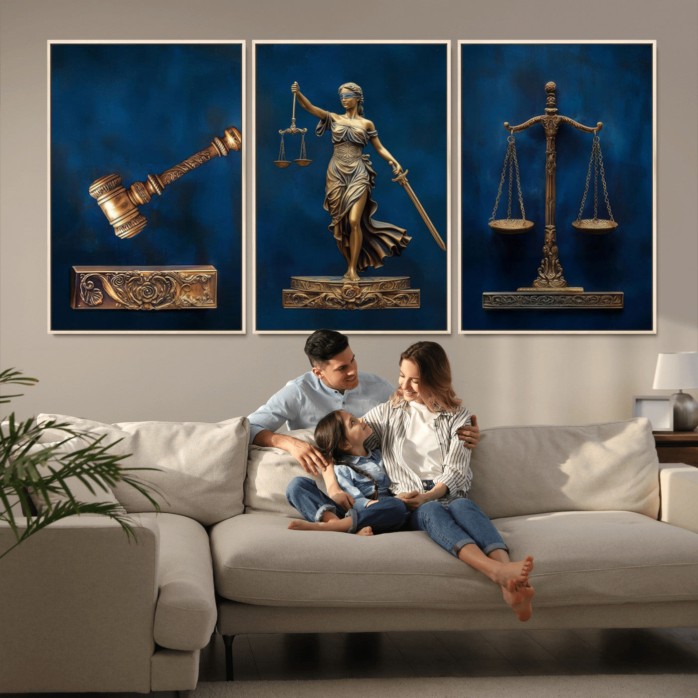 91629053-MGV-CV-36X24-Lady Justice Wall Art – Golden Gavel and Scales Canvas Print, Elegant Legal Office Decor for Lawyers, Judges, Courtroom or Study
