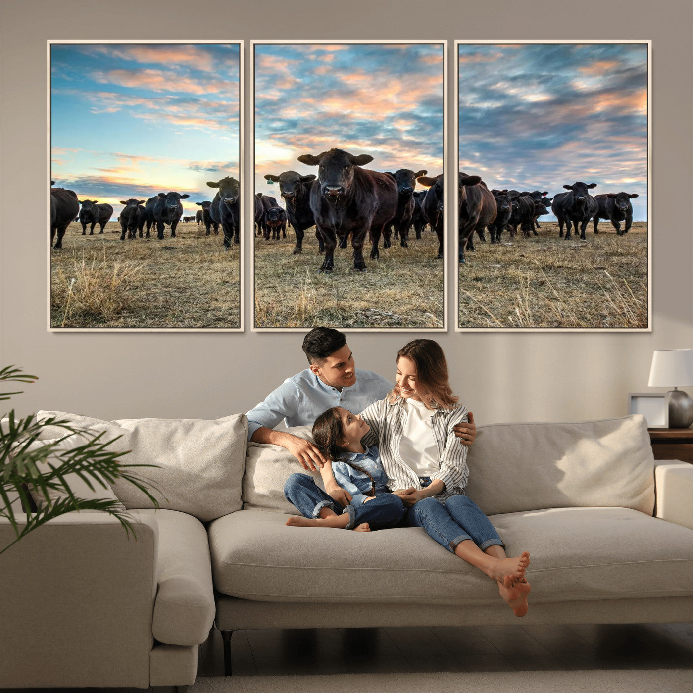 13867292-MGV-CV-36X24-Black Cattle Wall Art – Rustic Ranch Herd Canvas Print, Western Farmhouse Country Landscape Decor for Living Room, Office, or