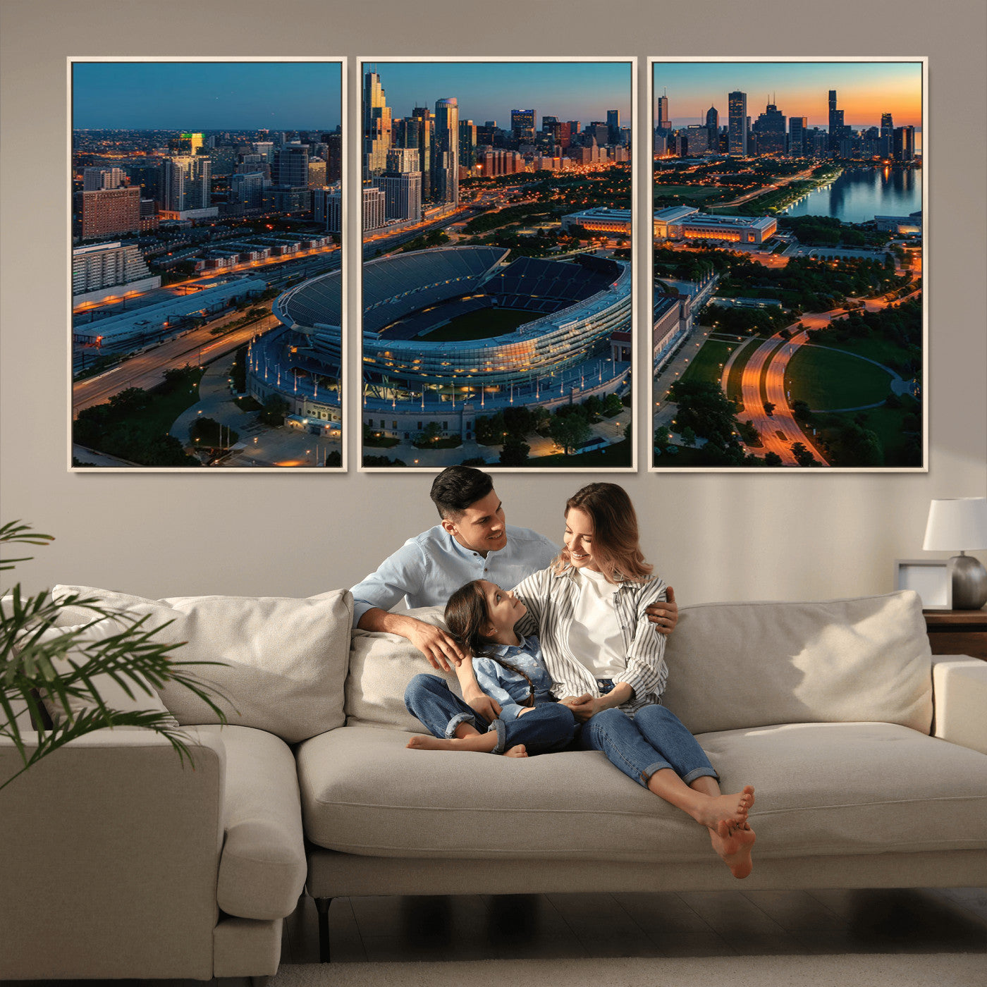 36690345-MGV-CV-36X24-Soldier Field Wall Art – Chicago Bears Stadium Aerial Night Canvas Print, City Skyline Football Decor for Living Room, Office, or