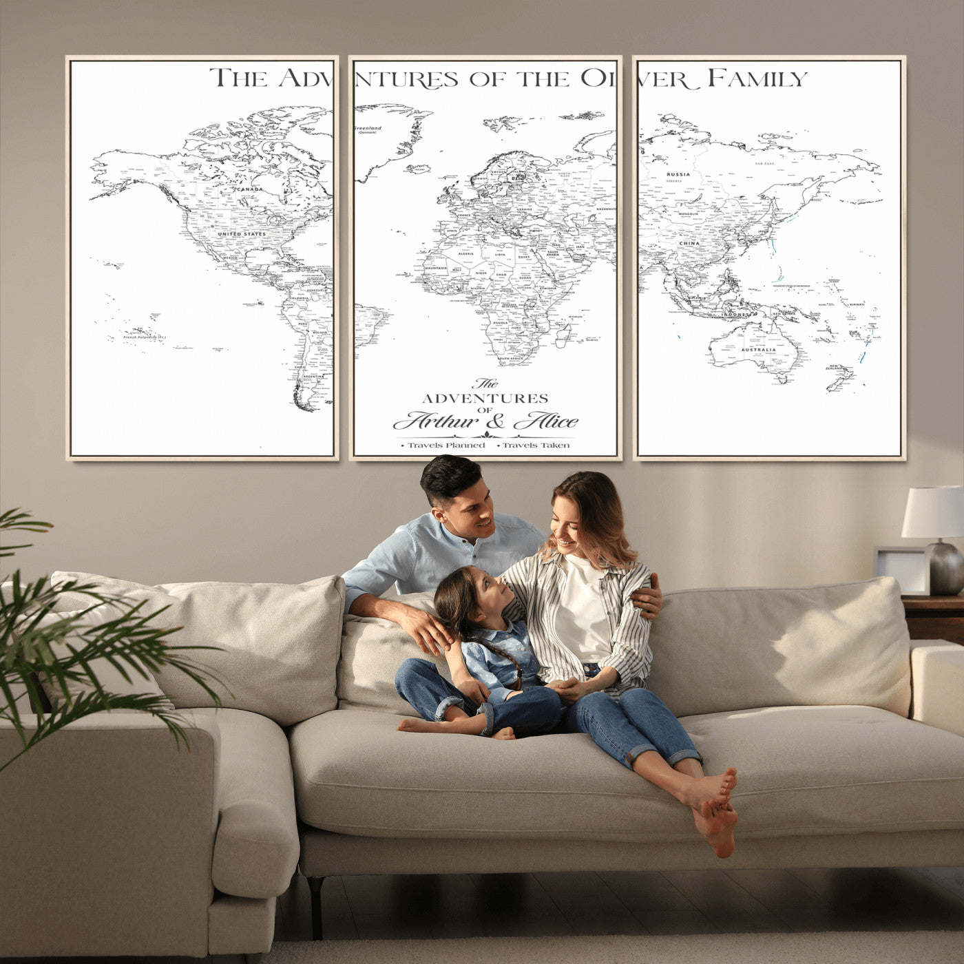 21029247-MGV-CV-36X24-Minimalist World Map Wall Art – Black and White Travel Adventure Print, Modern Family Travel Map Decor for Living Room, Bedroom,