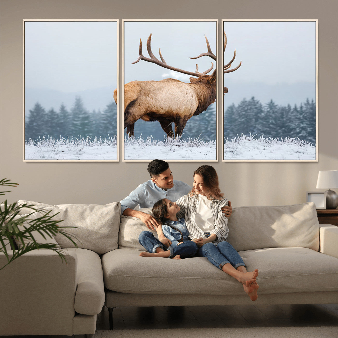85177251-MGV-CV-36X24-Elk Wall Art – Majestic Wildlife Canvas Print of Bull Elk Snowy Forest, Rustic Nature Decor for Living Room, Cabin, or Office