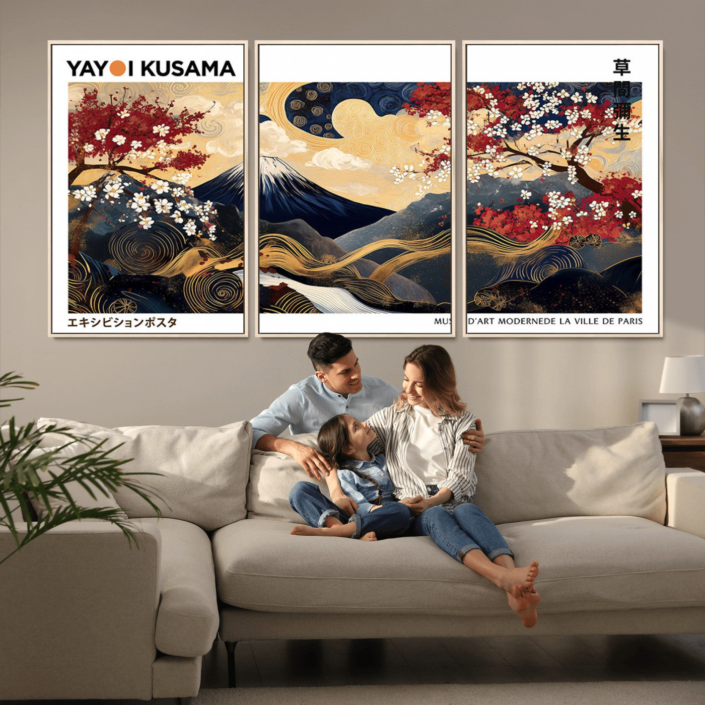 28945903-MGV-CV-36X24-Japanese Wall Art – Mount Fuji Canvas Print with Cherry Blossoms and Golden Wave Motifs, Traditional Asian Inspired Artwork for