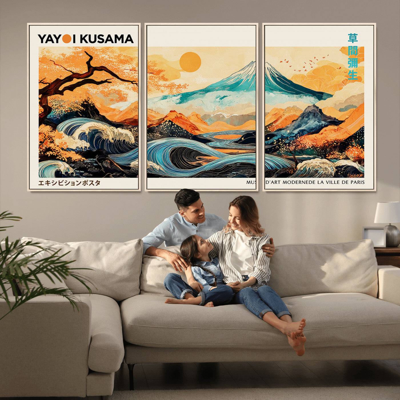 94085549-MGV-CV-36X24-Japanese Wave and Mountain Wall Art – Panoramic Abstract Landscape Canvas Print, Asian Inspired Nature Decor for Living Room,