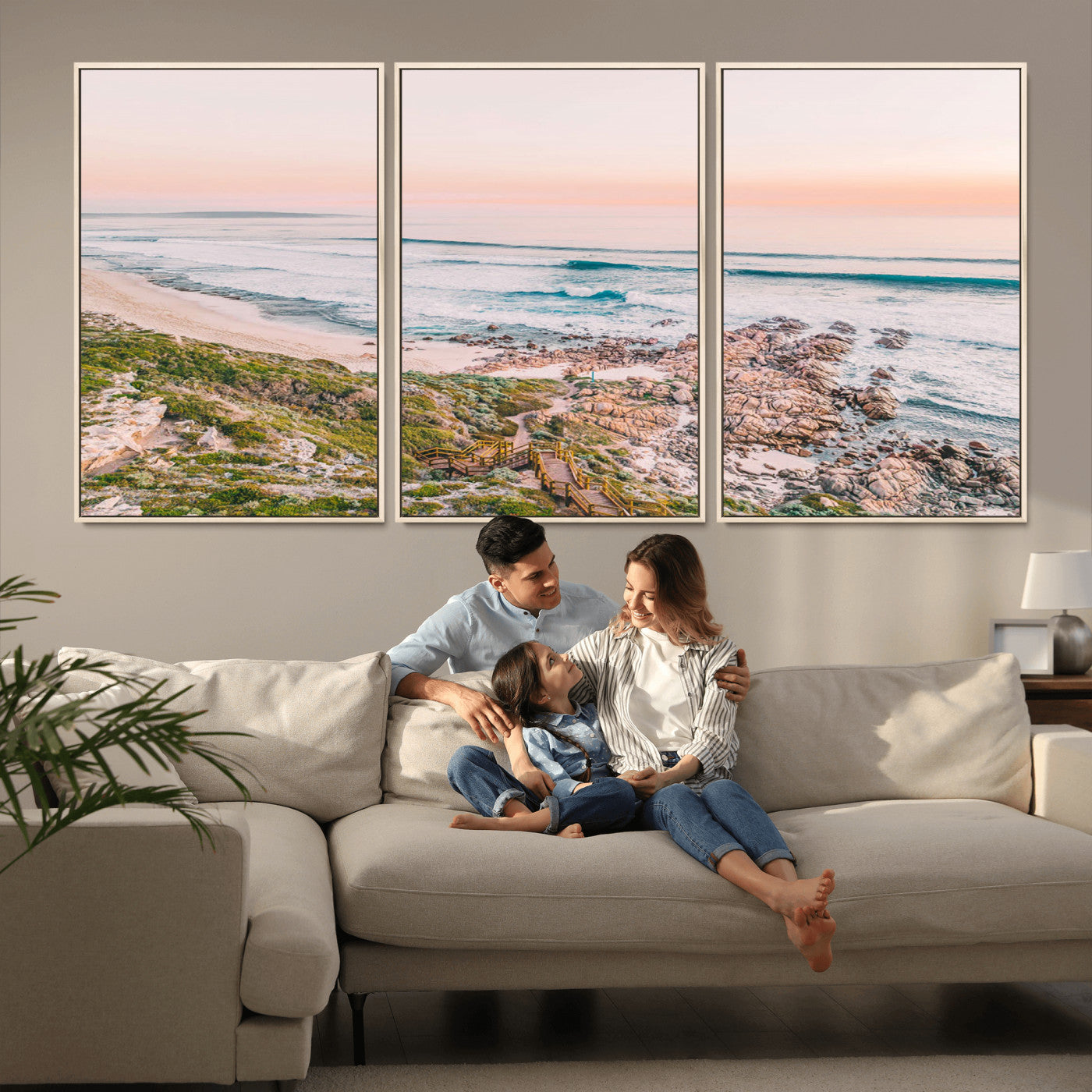 27332135-MGV-CV-36X24-Coastal Sunset Wall Art – Ocean Waves and Rocky Shore Canvas Print, Scenic Seaside Photography Decor for Bedroom, Living Room,