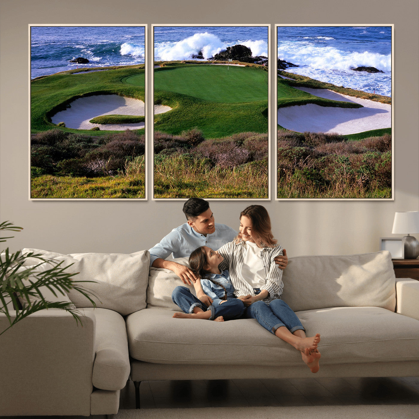 22776914-MGV-CV-36X24-Golf Course Wall Art – Oceanfront Green Canvas Print, Coastal Pebble Beach Photography Sports Decor for Living Room, Office, Man