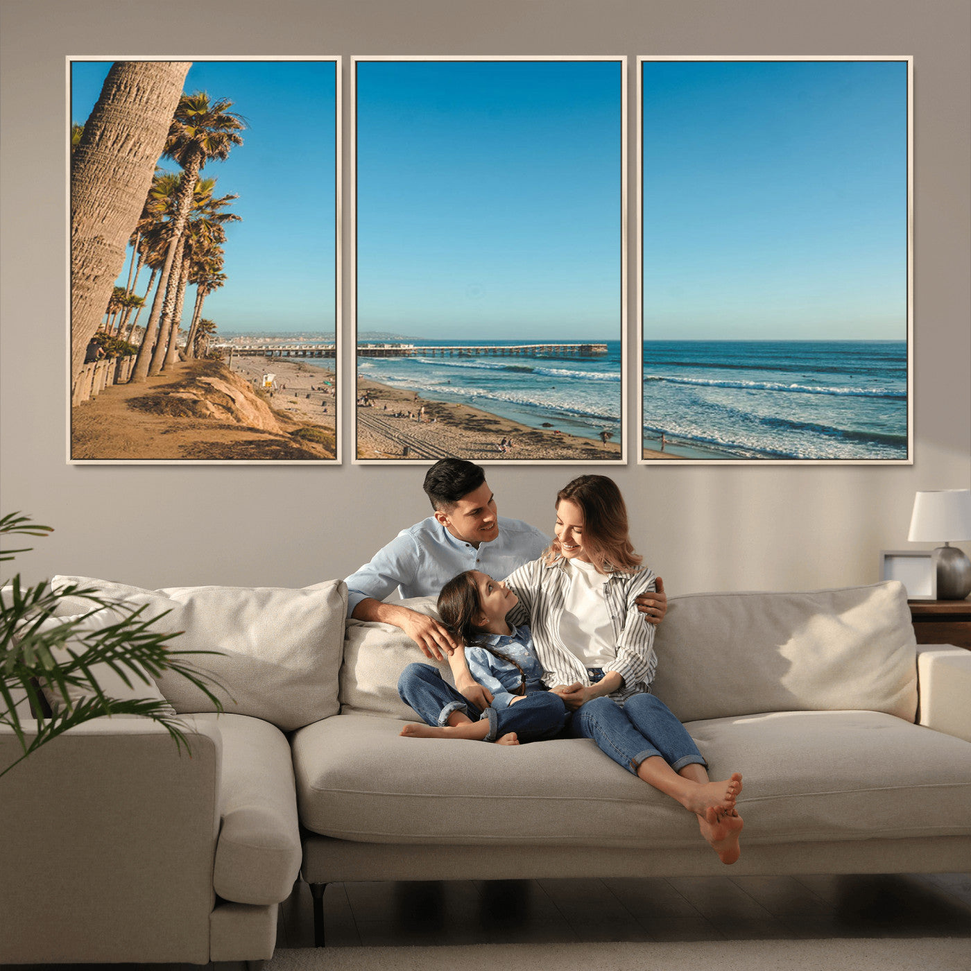 92568259-MGV-CV-36X24-California Beach Wall Art – Palm Tree Pier Canvas Print, Coastal Ocean Photography Seaside Decor for Living Room, Bedroom, Office,