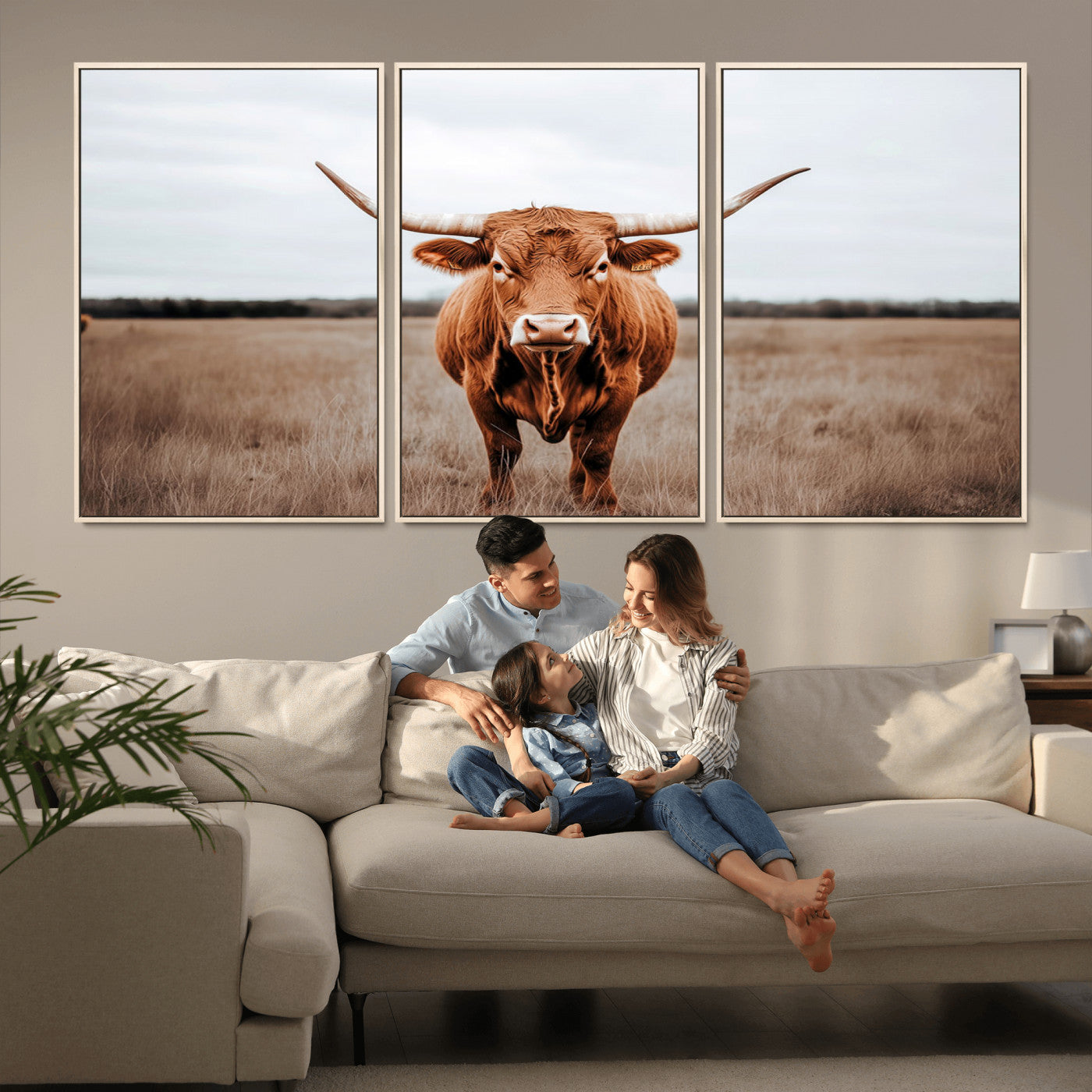 16316734-MGV-CV-36X24-Texas Longhorn Wall Art – Rustic Bull Portrait Canvas Print, Western Farmhouse Animal Photography Decor for Living Room, Office,