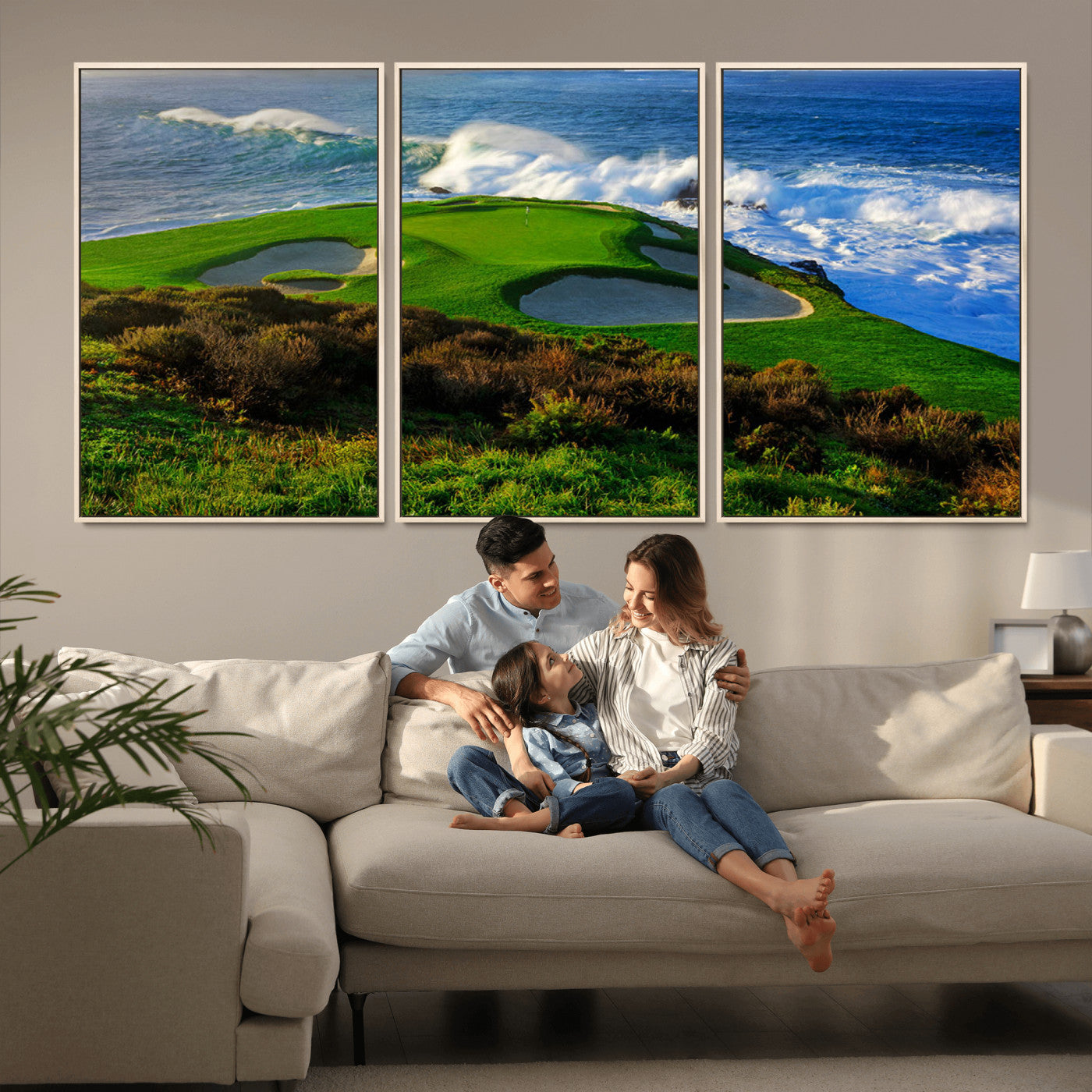 13644055-MGV-CV-36X24-Golf Wall Art – Oceanfront Green Canvas Print, Scenic Coastal Course Photography Decor for Bedroom, Living Room, Office, Sports