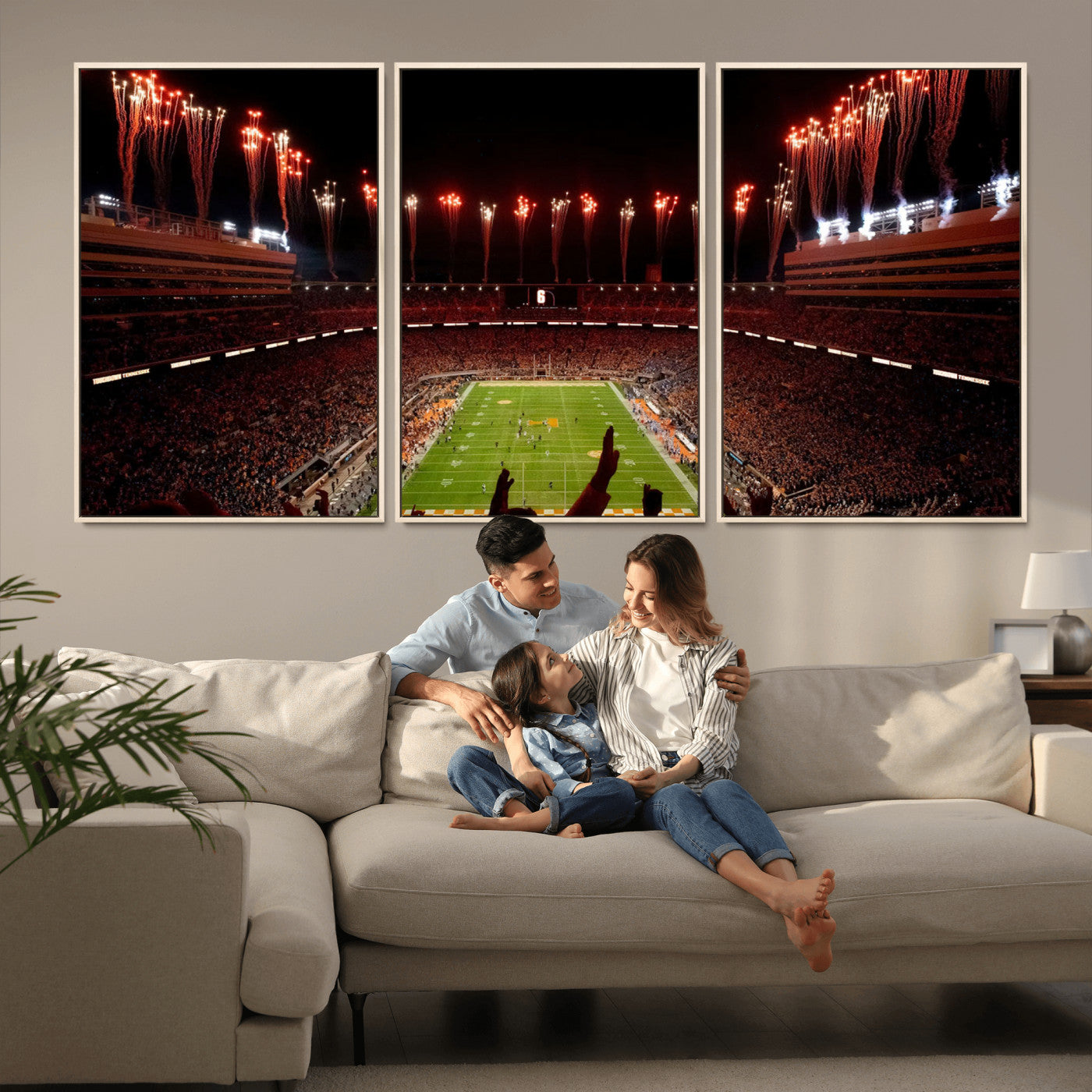 73358115-MGV-CV-36X24-Neyland Stadium Wall Art – Panoramic Tennessee Volunteers Night Game Canvas Print, Fireworks Football Celebration Sports Decor for
