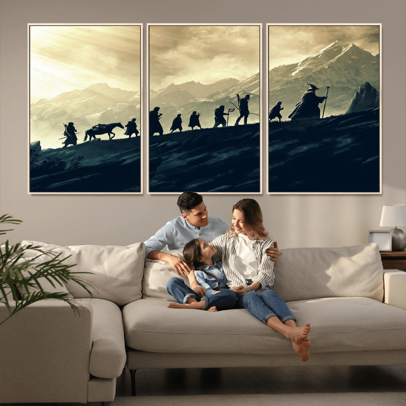 76547-MGV-CV-36X24-Fellowship Journey Wall Art Canvas Print, Framed LOTR Art Picture Print, Middle Earth Perfect Tolkien Fantasy Decor Artwork