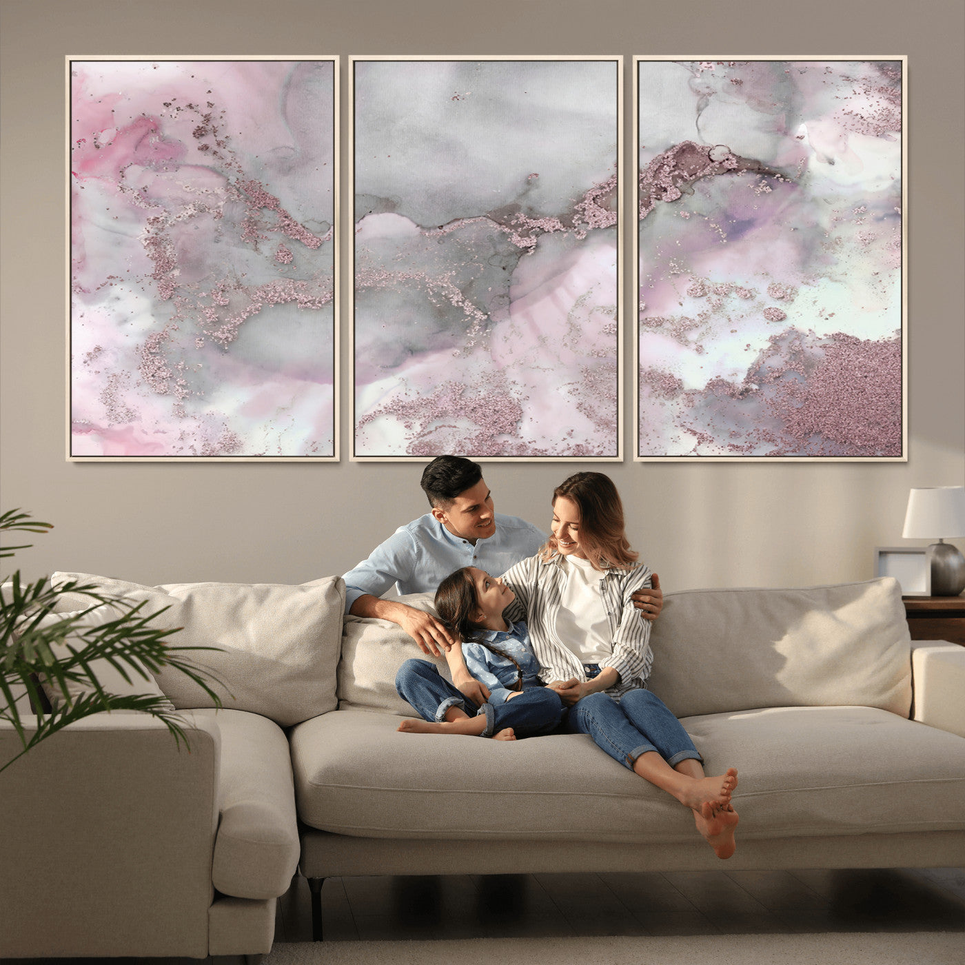 16416-MGV-CV-36X24-Blush Marble Wall Art Canvas Print, Framed Rose Gold Art Picture Print, Pink Cloudy Perfect Modern Glam Decor Artwork