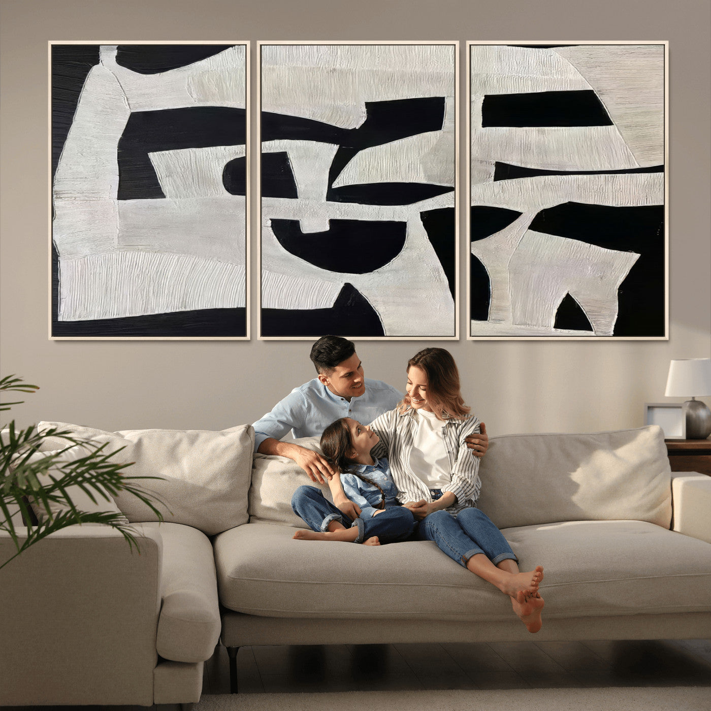 33714-MGV-CV-36X24-Monochrome Design Wall Art Canvas Print, Framed Modern Linework Art Picture Print, Textured Shapes Perfect Monochrome Modern Decor