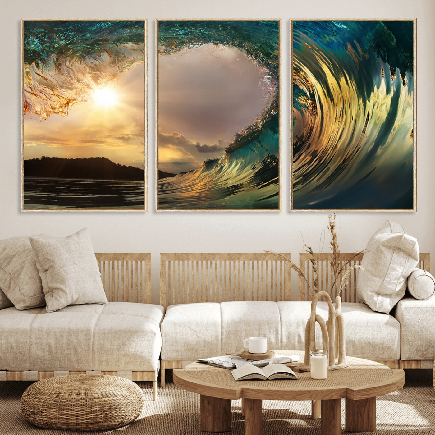 38256-MGV-CV-36X24-Ocean Wave Wall Art – Stunning Sunrise Through Curling Wave Canvas Print, Coastal Surf Photography Seascape Decor for Living Room,
