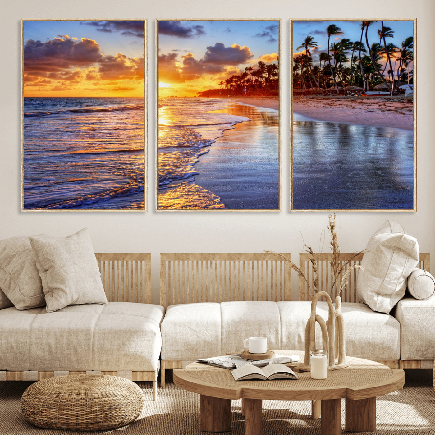 19917-MGV-CV-36X24-Tropical Sunset Beach Wall Art – Panoramic Palm Trees and Ocean Canvas Print, Vibrant Coastal Decor for Living Room, Office or Man