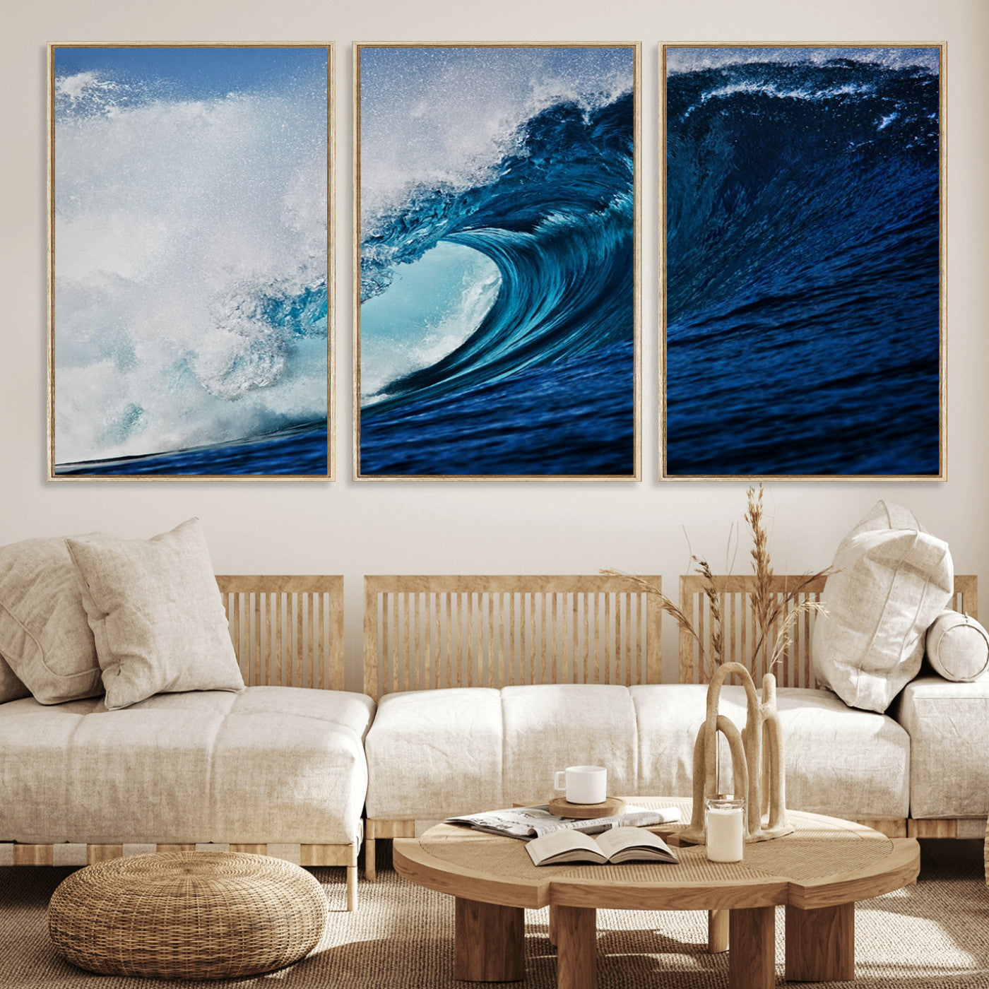 89502-MGV-CV-36X24-Powerful Ocean Wave Wall Art – Panoramic Blue Sea Wave Canvas Print, Coastal Surf Photography Artwork for Living Room, Bedroom, or