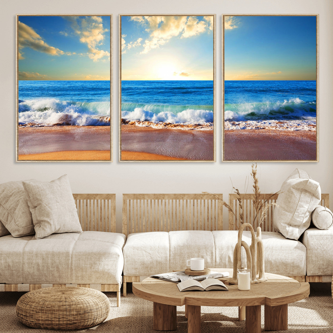 50522-MGV-CV-36X24-Ocean Sunrise Wall Art – Peaceful Beach Waves and Golden Horizon Canvas Print, Coastal Seascape Decor for Home or Office