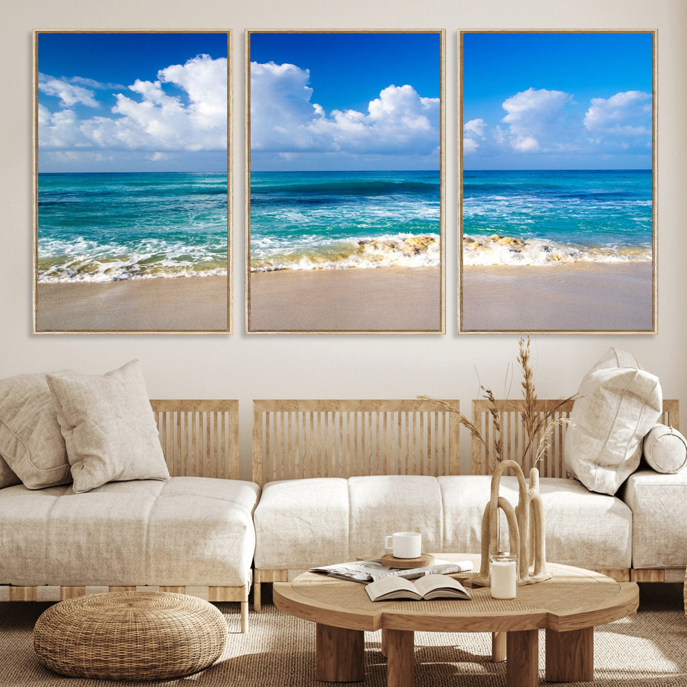 60364-MGV-CV-36X24-Tropical Ocean Wave Wall Art – Serene Blue Sea and White Sand Beach Canvas Print, Coastal Landscape Decor for Living Room, Bedroom