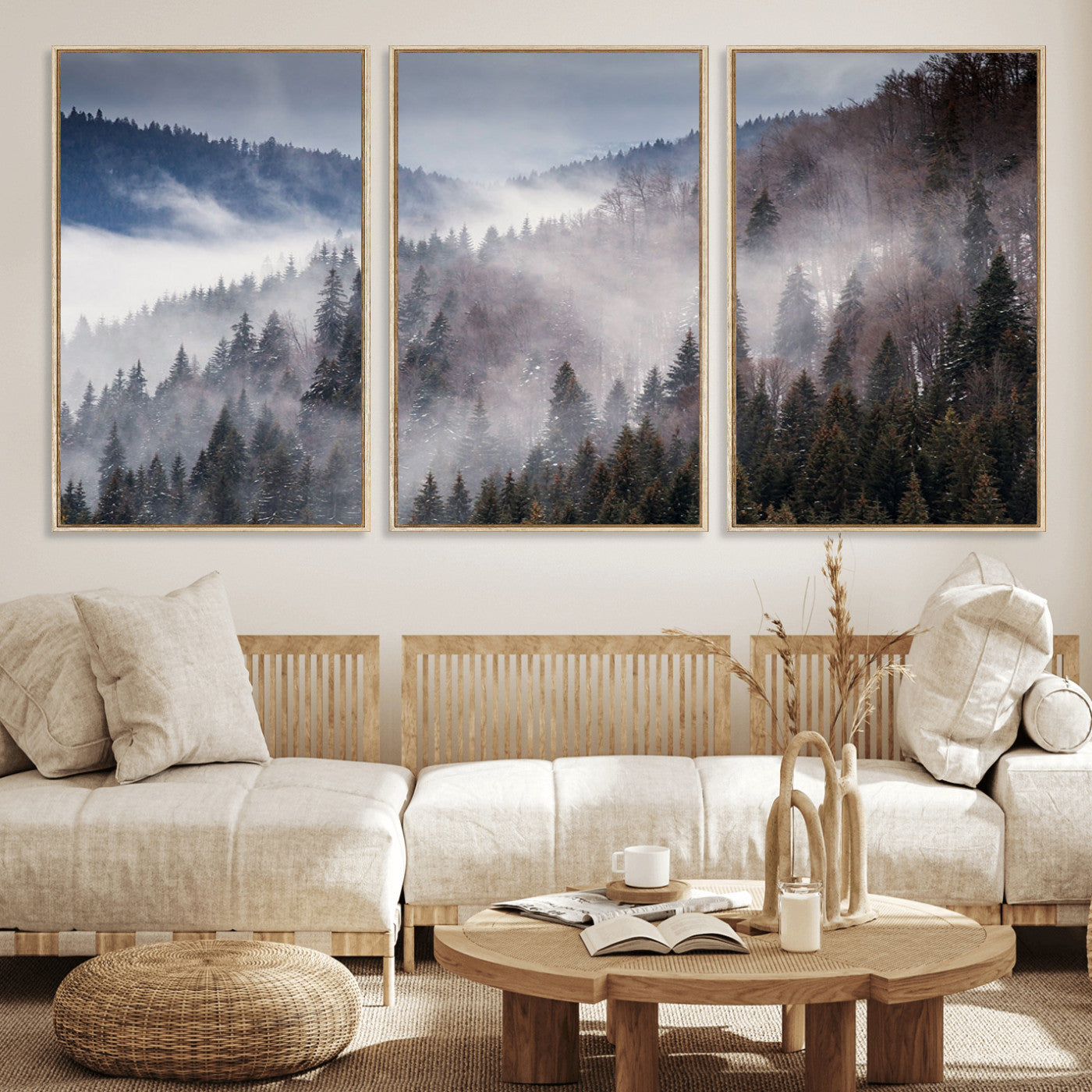 18459-MGV-CV-36X24-Misty Pine Forest Wall Art – Serene Mountain Landscape Canvas Print, Tranquil Nature Artwork for Living Room, Bedroom, Cabin or
