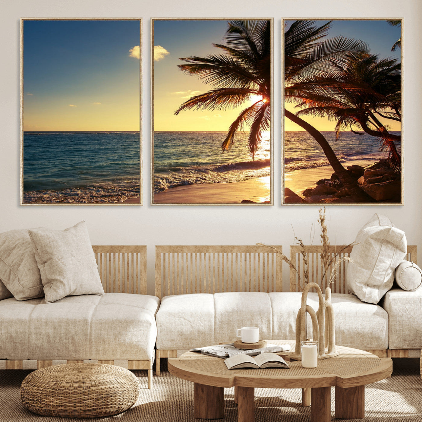 82710-MGV-CV-36X24-Palm Tree Sunset Beach Wall Art – Tropical Ocean Canvas Print, Coastal Paradise Seascape Decor for Living Room or Office Wall