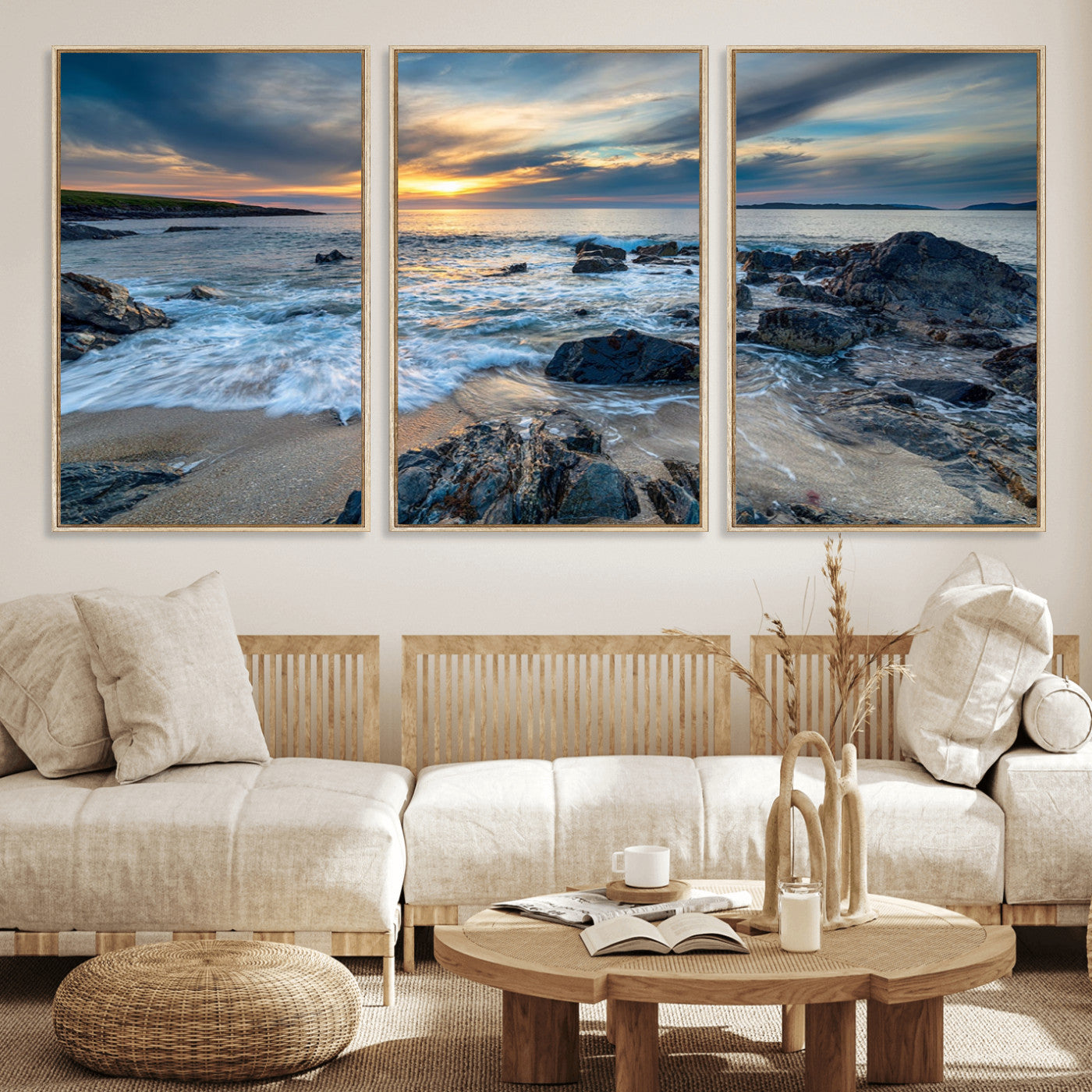 17902-MGV-CV-36X24-Rocky Shore Ocean Sunset Wall Art – Coastal Seascape Canvas Print, Nature Beach Decor for Living Room or Office