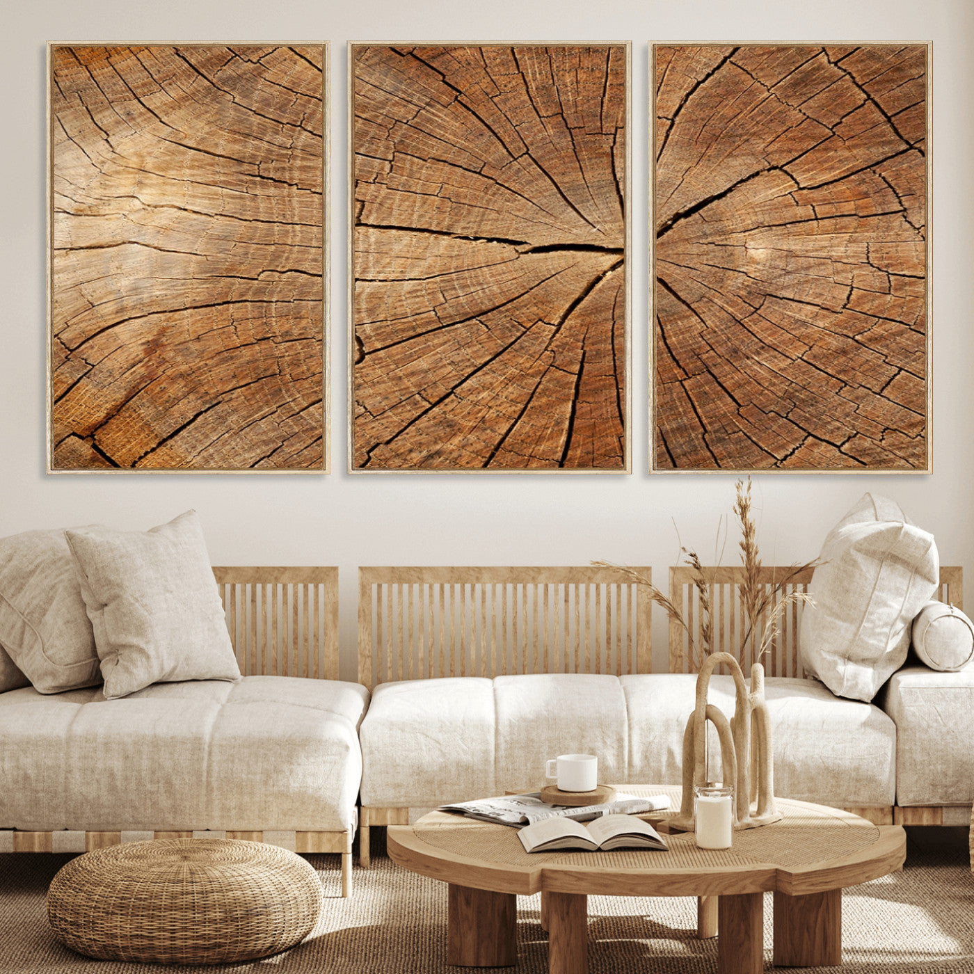 61710-MGV-CV-36X24-Tree Rings Wall Art – Rustic Wood Grain Canvas Print of Tree Trunk Cross Section, Nature Inspired Decor for Cabin, Office, Living