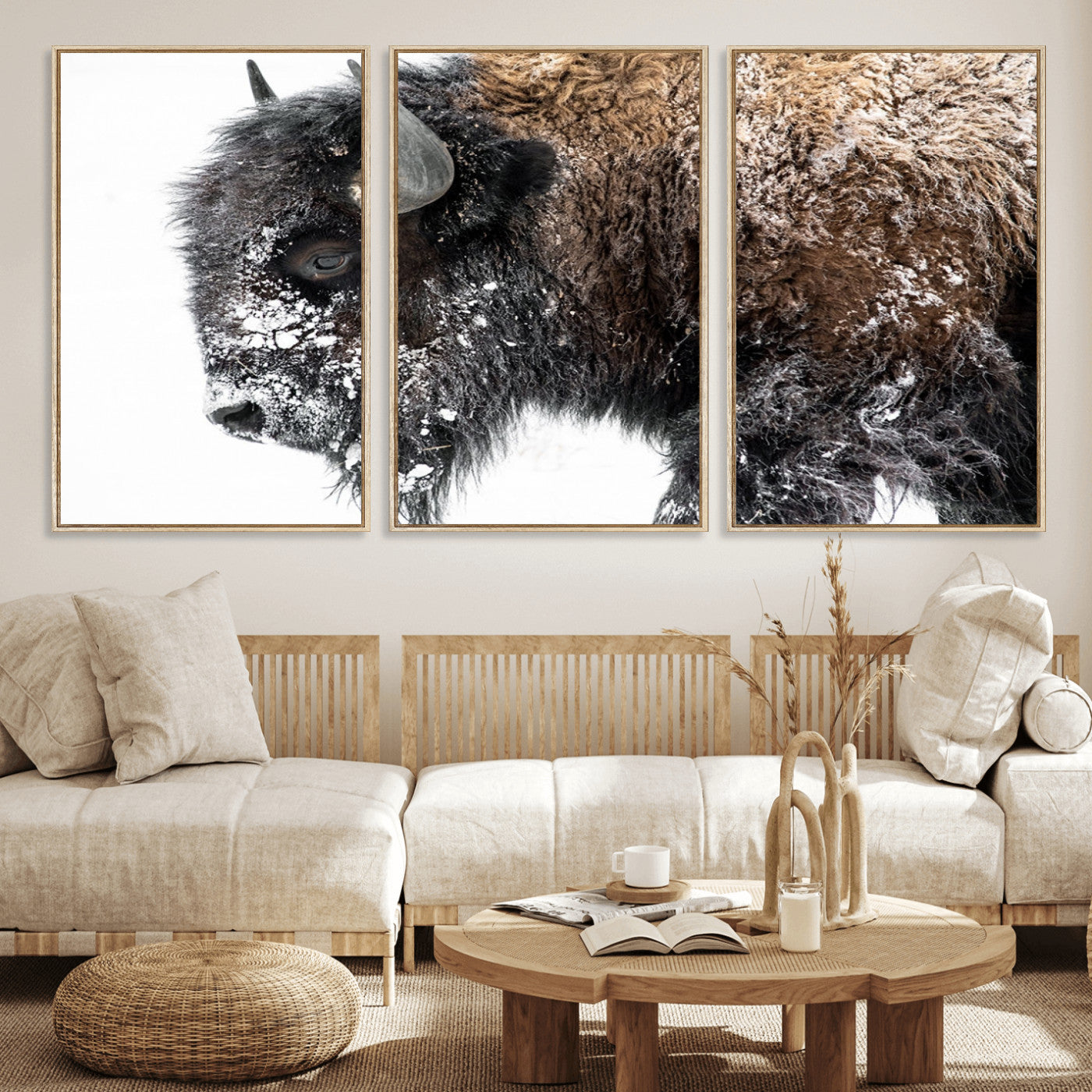 24304-MGV-CV-36X24-Bison Wall Art Canvas Print, Framed Winter Bison Art Picture Print, Snowy Buffalo Perfect Rustic Farmhouse Decor Artwork