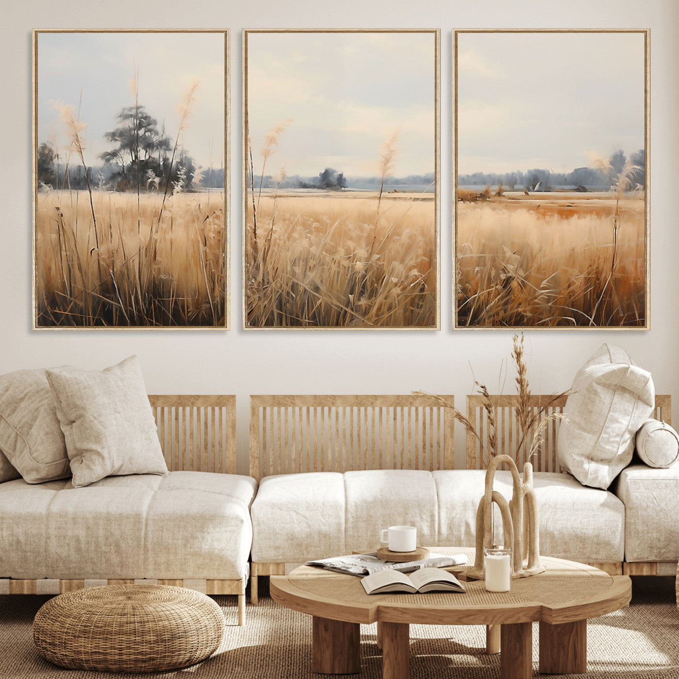 38193-MGV-CV-36X24-Golden Meadow Wall Art – Serene Grassland Landscape Canvas Print, Rustic Nature Decor for Bedroom, Living Room or Farmhouse